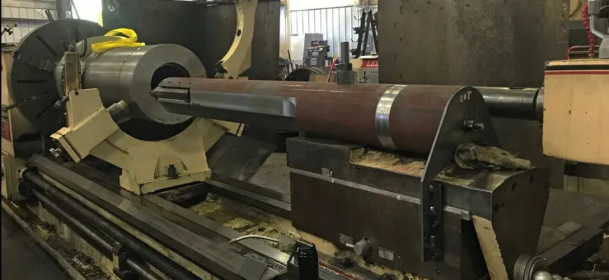 Heavy-duty engine lathe machine in industrial workshop