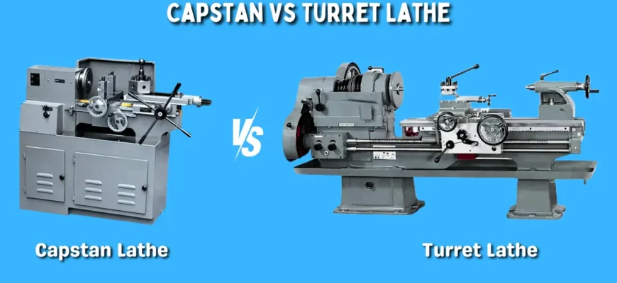 Capstan lathe with rotating turret head in operation